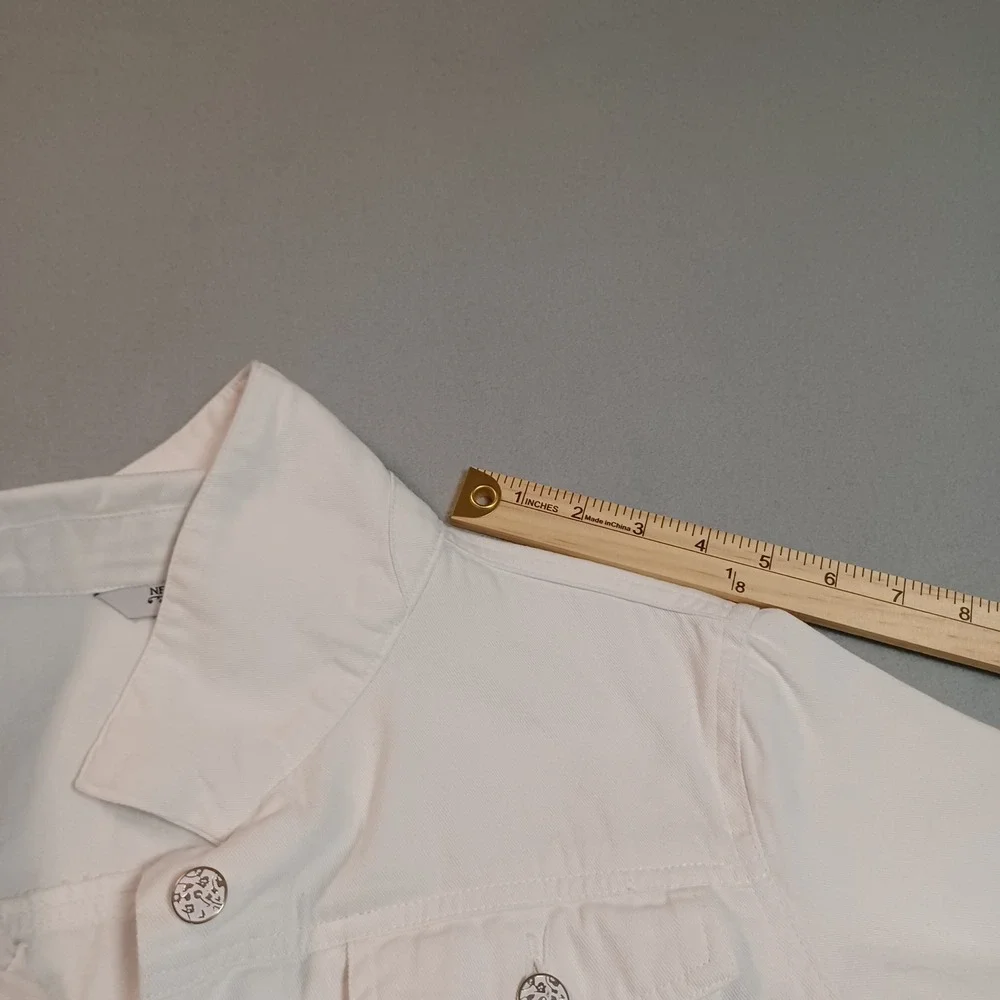 New‎ Direction Woman White Denim Jacket 100% Cotton Trucker Style Size L 54742NJ